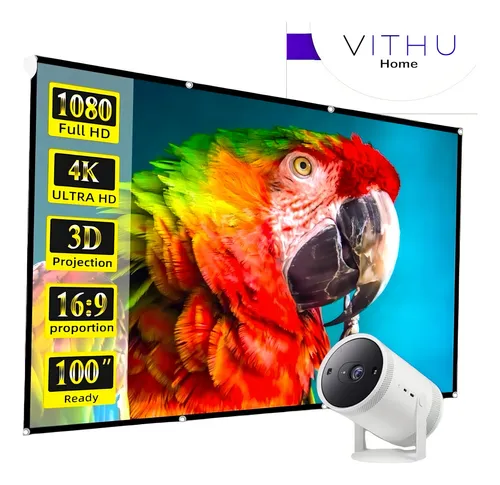 Tela Projeção Vithu Home 150 Polegadas Para Projetor Full Hd 4k Uso Interno E Externo Lona Com Ilhos 2,5m Grande Cinema Projetores