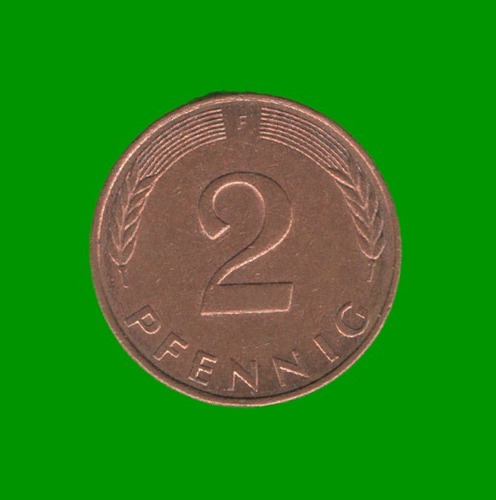 Moneda De Alemania 2 Pfennig, Año 1989 ( F ), Estado Usada.