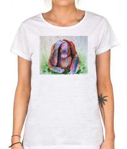 Remera De Mujer Mono Tocandose La Cabeza Pintura