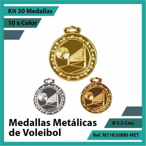 Kit 30 Medallas Deportivas De Voleibol Metalica M71k30bri