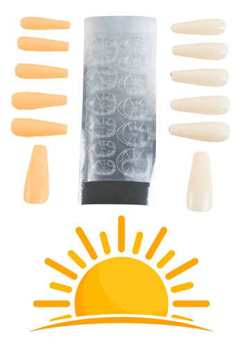 Kit Uñas Postizas Sun Change Presson Cambia Color 12 Piezas Amarillo/blanco Larga