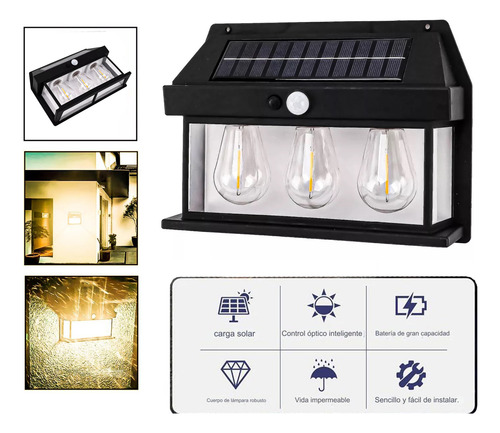 Aplique Lampara Solar Impermeable Con Sensor Vintage 3led