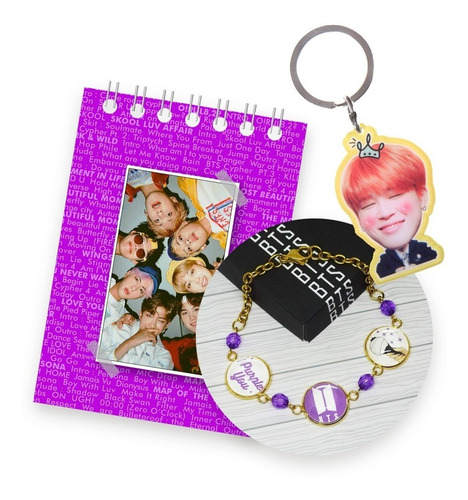 Pack Kpop Bts (pulsera + Llavero + Block De Notas)