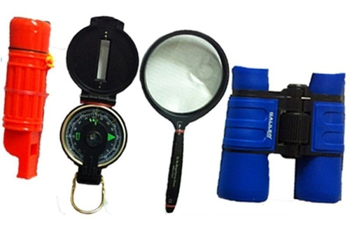 Imagen 2 de 3 de Kit Explorador Binocular Silvato Espejo Brujula Lupa E.full