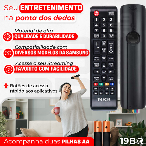 Controle Remoto Para Tv Samsung 4k Lcd Led Plasma Teclas Smart Hub E Futebol
