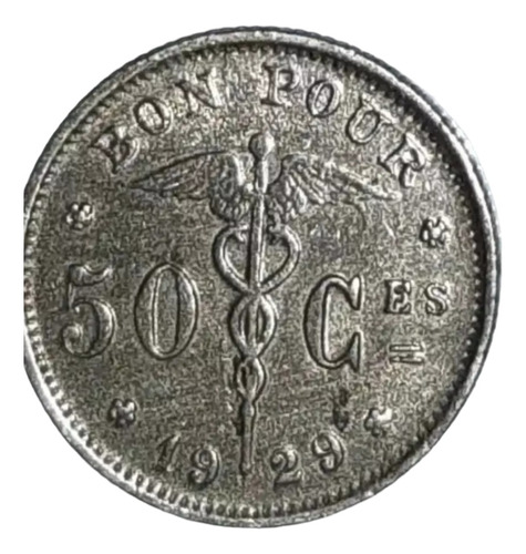 Moneda De Bélgica 50 Centavos 1929 Bon Pour
