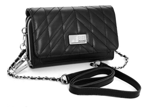 Billetera Grande Mujer Porta Celular Doble Cierre Ona Saez Color Negro Diseño De La Tela