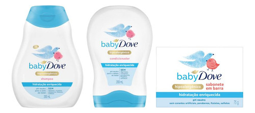 Kit Dove Baby Hidratação Enriquecida 200ml Sh+cond+sab Barra