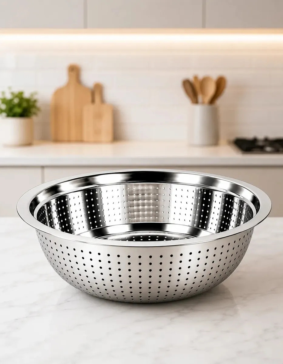 Escorredor de Macarrão Inox Grande Multifuncional Escorredor de Arroz Frutas Legumes Verduras Resistente Cozinha Premium 28cm