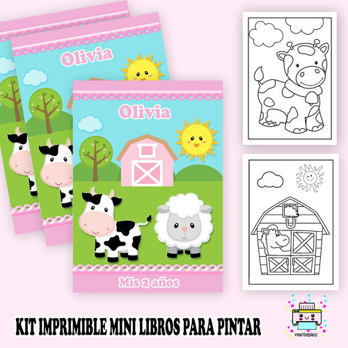 Mini Librito Pintar Imprimible Personalizado La Granja Niña