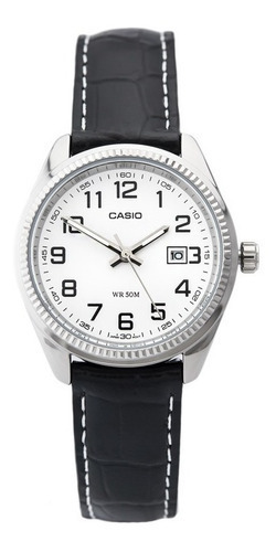 Reloj Casio Acero Sumergible Calendario R105 Color de la correa Negro Color del bisel Plateado Color del fondo Blanco