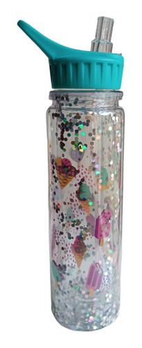 Botella Acrílica Con Glitter Pico Rebatible Nena 550ml 