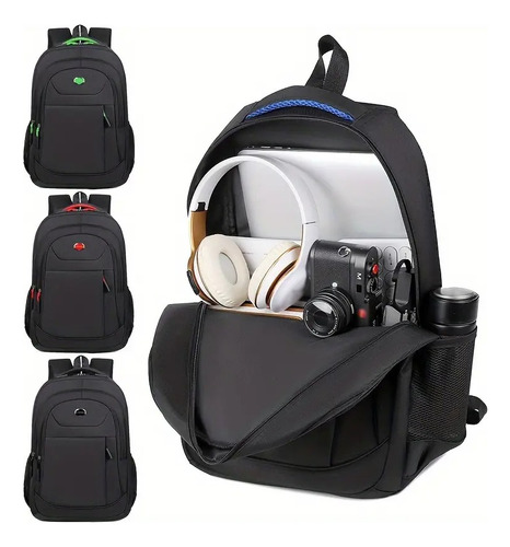 Mochila De Viaje O Escolar Backpack De Poliester Impermeable Negro Liso