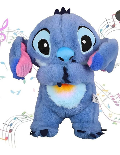 Stitch Respira Peluche Apego Antiestres Sonido Luz Suave Azul