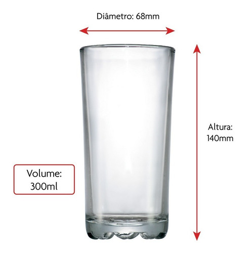 Imagem 3 de 5 de Jogo Copos Long Drink Água Suco Multiuso 255ml Kit 6 Peças