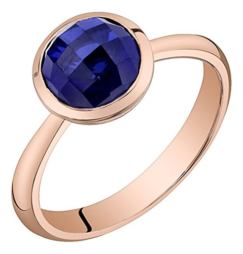 14k De Oro Rosa Creado Azul Zafiro Cúpula Solitaire Anillo (