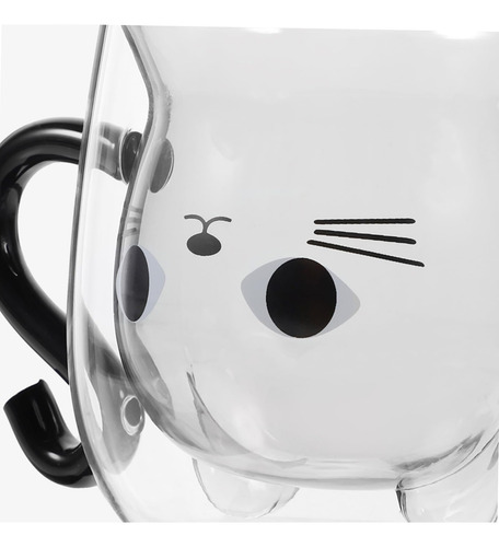Caneca De Vidro Com Parede Dupla E Design De Gato-para Café