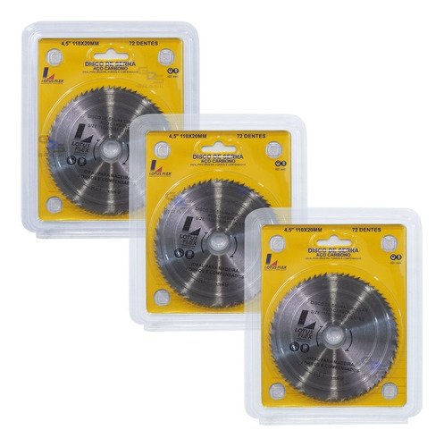 Kit 3 Disco Serra Circular Corte Madeira 72 Dentes 110x20mm