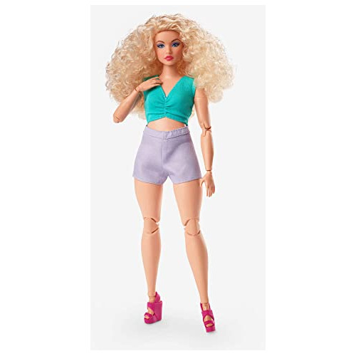 Muñeca Barbie Looks, Pelo Rubio Y Rizado, Traje Con Bloques