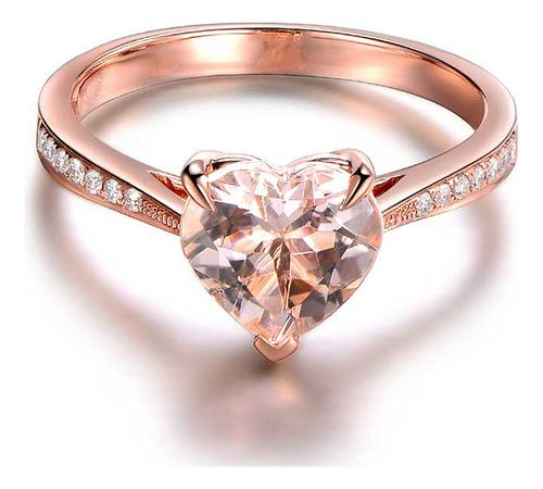 Anillo De Compromiso Con Cristal En Forma De Corazón En Oro