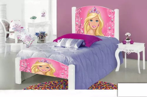 Cama da Barbie em Madeira + Jogo de Cama 5 Peças Tricoline