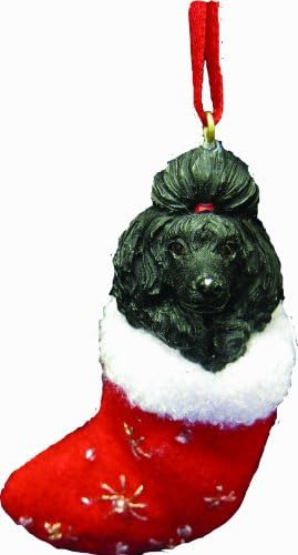 Adorno Navideño De Caniche Negro Con Detalle Pintado A Mano