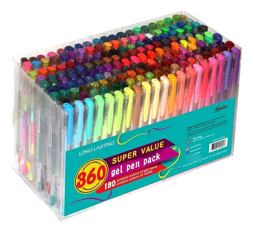 Feela - Juego De Plumas De Gel De 360 Colores, 180 Plumas De