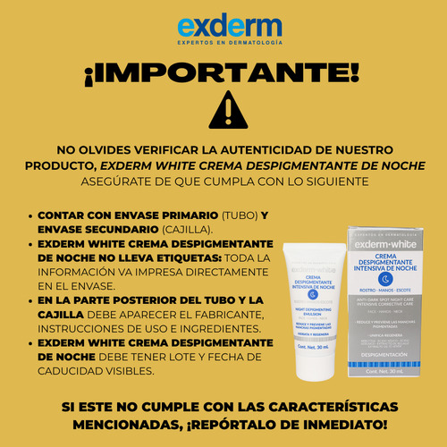 Exderm White Crema Despigmentante Intensiva De Noche 30 Ml T