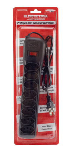Filtro De Linha 8 Tomadas Force Line Disjuntor Fio 80cm 10a