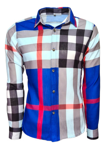 Camisa Casual A Cuadros Hombres Slim Fit , Moda Caballero