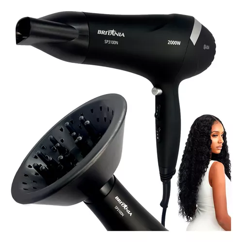 Secador de Cabelo Silencioso 2000W Bivolt Dois Jatos Difusor