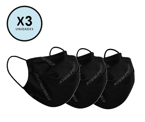 Imagen 2 de 10 de Barbijo Atom Protect Ultra Black Edition Adulto X3 Unidades