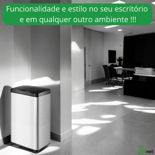 Lixeira Retangular Automática 50l Aço Inox C/ Sensor E Botão