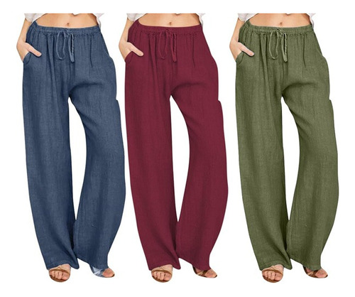 Pack 3 Pantalones Casuales Suelto De Bamboo Y Lino Mujer