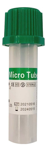 Tubo Tapa Verde 0,5ml (heparina De Litio) 100 Unidades