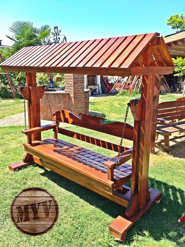 Imagen 7 de 8 de Hamaca En Madera Con Techo Para Jardín Exterior