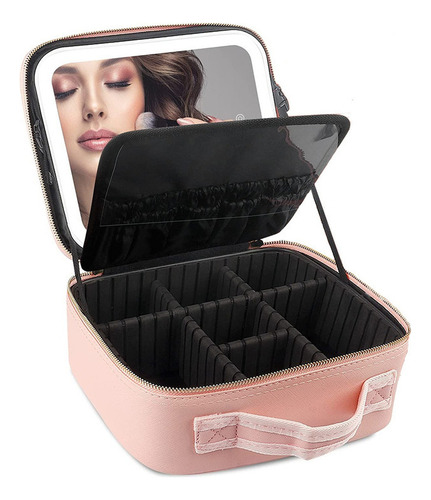 Estuche De Cosméticos Viaje Portátil Con Luz Led Maquillaje Color Negro
