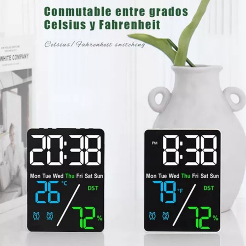 Reloj De Pared Digital Con Termómetro, Alarmas Y Calendario
