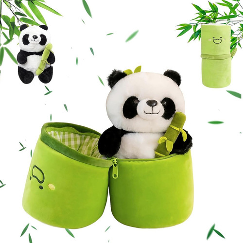Simpático Muñeco Panda Y Almohada Felpa Bambú Peluche 25 Cm