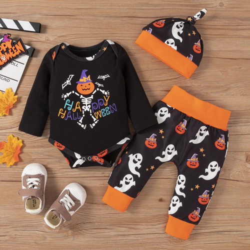 Conjunto De 3 Piezas Para Bebé Con Estampado De Halloween