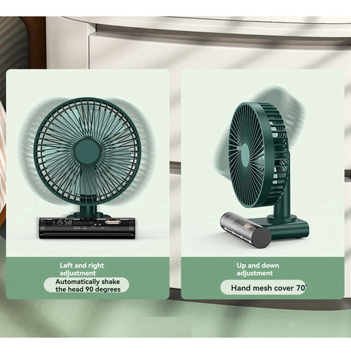 Ventilador De Pie Portátil Con Batería Recargable Y Reloj