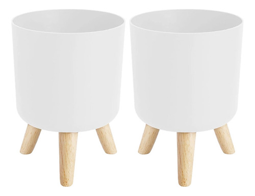 2 Macetas Modernas Para Plantas Con Patas De Madera, Soporte