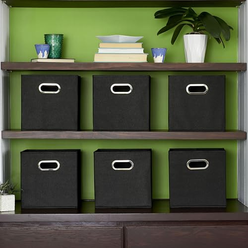 Contenedores Plegables Tela, Juego 6 Cubos Asas, Color Negro
