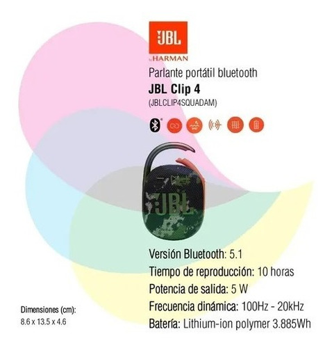 Parlante Inalámbrico Jbl Clip4 Negro