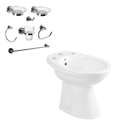 Juego Baño Bidet Roca Italiana + Accesorios Aqualaf 7 Piezas