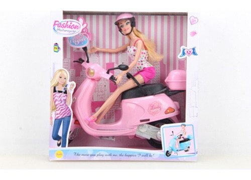 Muñeca Tipo Barbie Con Moto Rosa