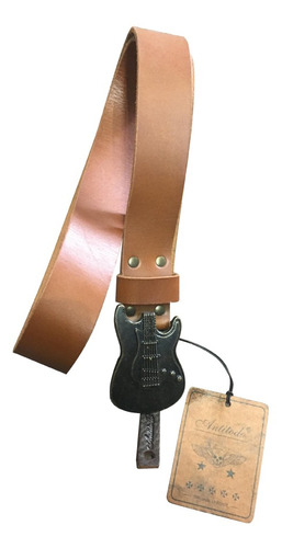 Cinturon De Cuero Antitodo Hebilla Forma De Guitarra