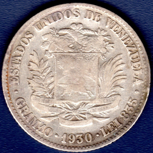 Moneda De Plata De 2 Bolívares Del Año 1930