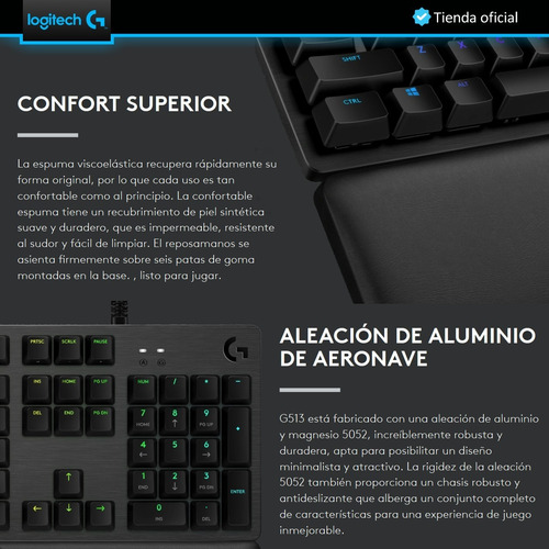 Logitech G513 Carbón, Teclado Gamer Mecánico / Rgb Lightsync