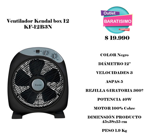 Ventilador Kendal Box 12 Kf-12b3n 